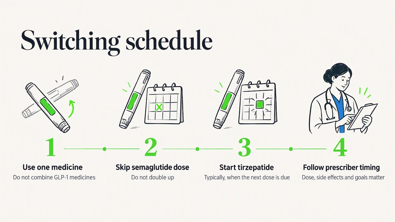 Switch From Semaglutide to Tirzepatide: A Practical Guide 1 Typical medication switch timing and clinician adjustments